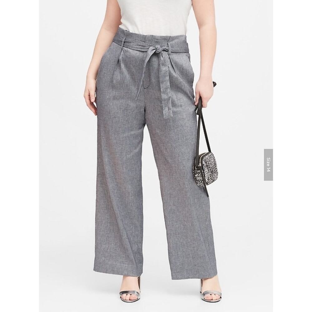 Banana Republic Womens Wide Leg Pants Size 8 High Rise  Linen Belted Office